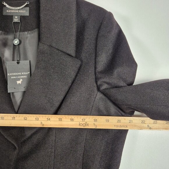 Katherine Kelly Women's Coat Size 12 Cashmere Black Luxury Long Coat (No Belt) - Picture 8 of 12